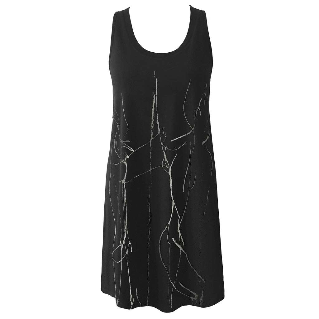 Womens Swing Dress - Charcoal lines